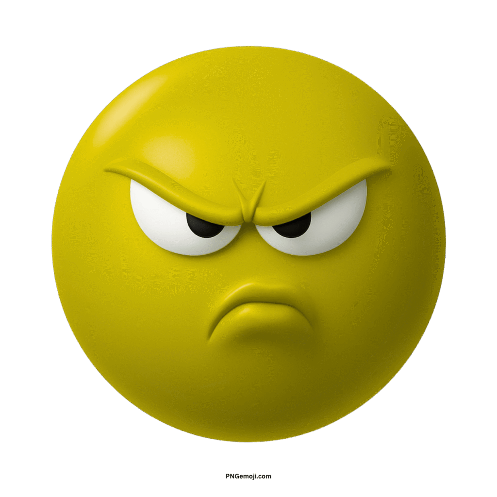 Annoyed yellow emoji with fierce scowl, angry eyes, and pouting mouth on black.