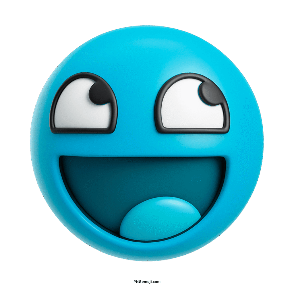 Cyan "Awesome Face" emoji with wide eyes and open mouth, conveying immense joy and cheerful laughter.