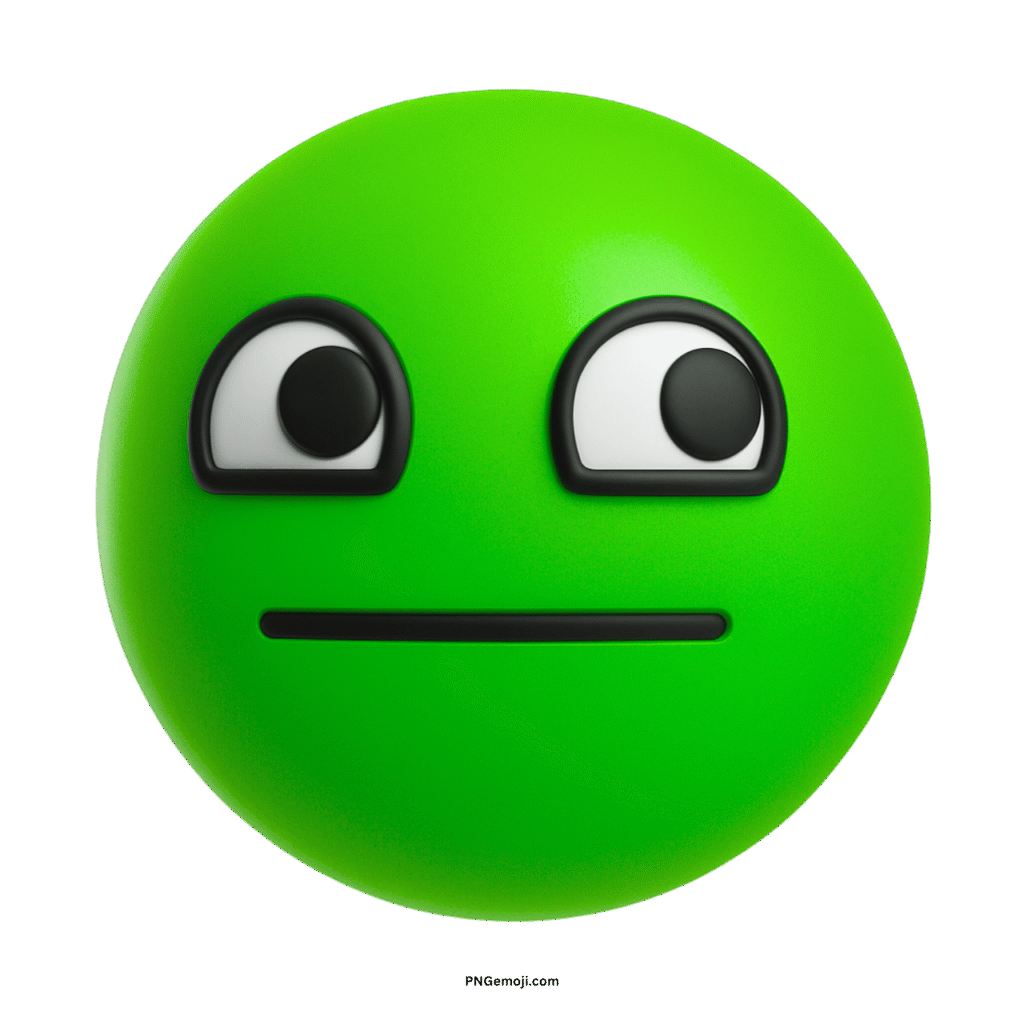 Green "Awesome Face" emoji with a neutral straight-line mouth and wide, indifferent eyes.