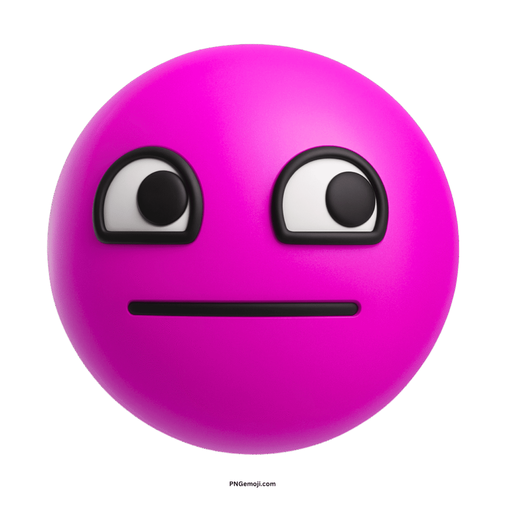 Pink "Awesome Face" emoji with a neutral straight-line mouth and wide, indifferent eyes.