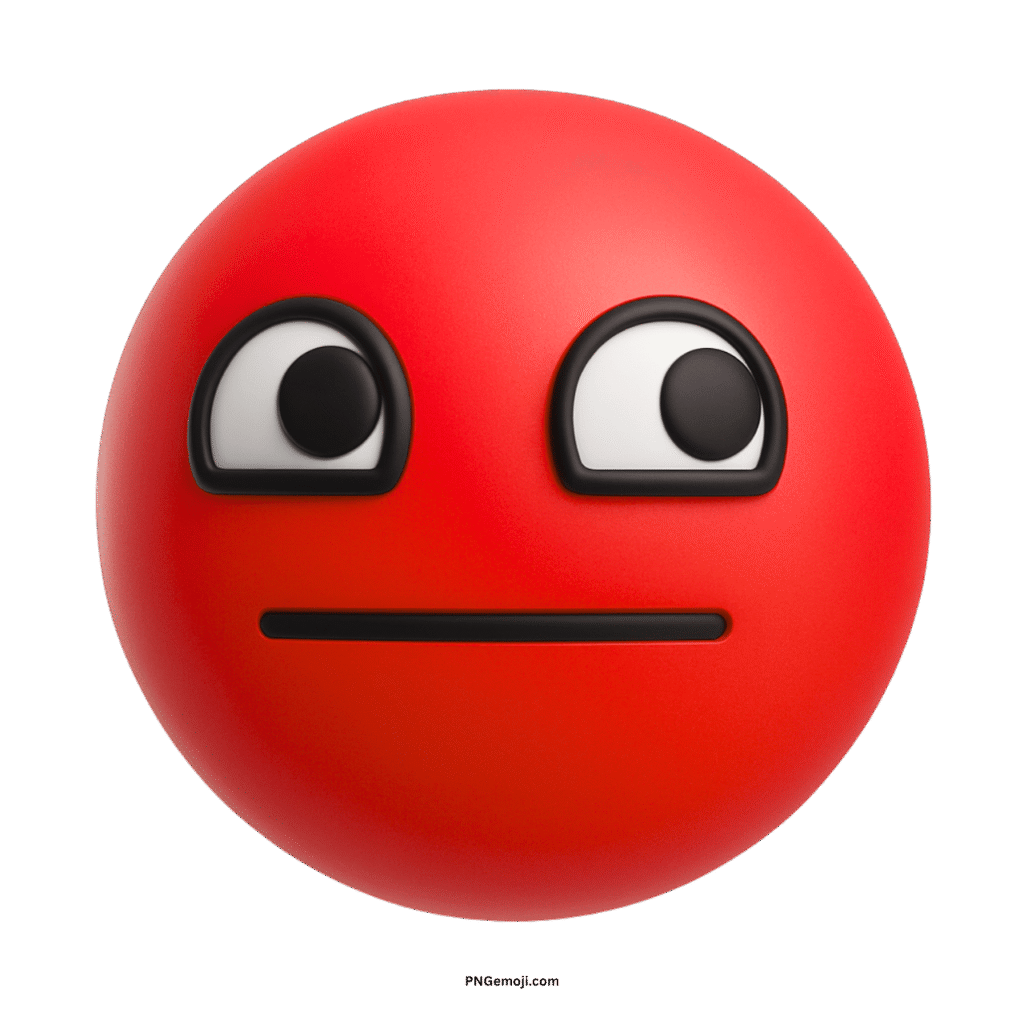 Red "Awesome Face" emoji with a neutral straight-line mouth and wide, indifferent eyes.