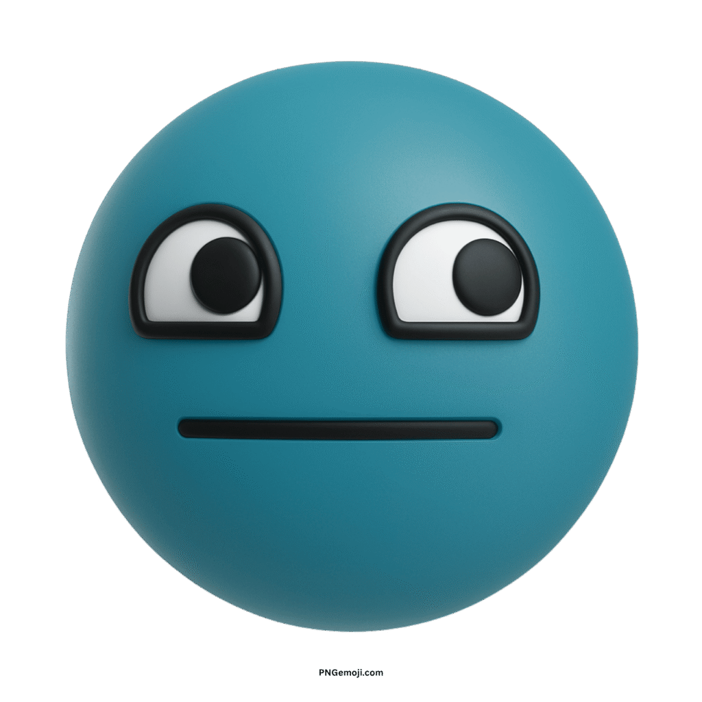 Teal "Awesome Face" emoji with a neutral straight-line mouth and wide, indifferent eyes.