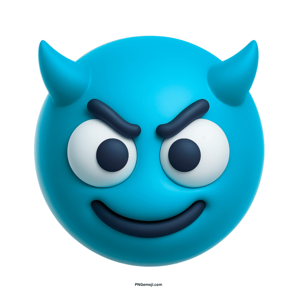  Blue smiling face with horns emoji, depicting a mischievous or impish expression.