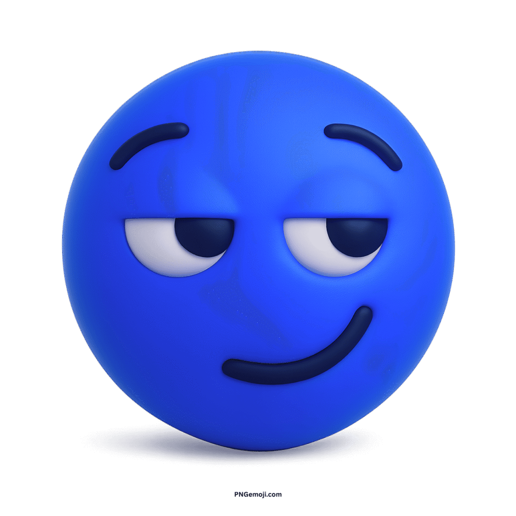 A blue smirking face emoji with a sly, mischievous expression.