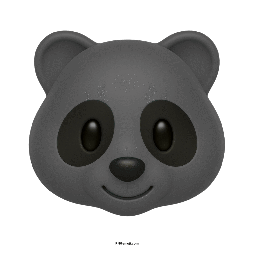 A neutral gray panda face emoji with dark eye patches and a subtle smile on a black background.