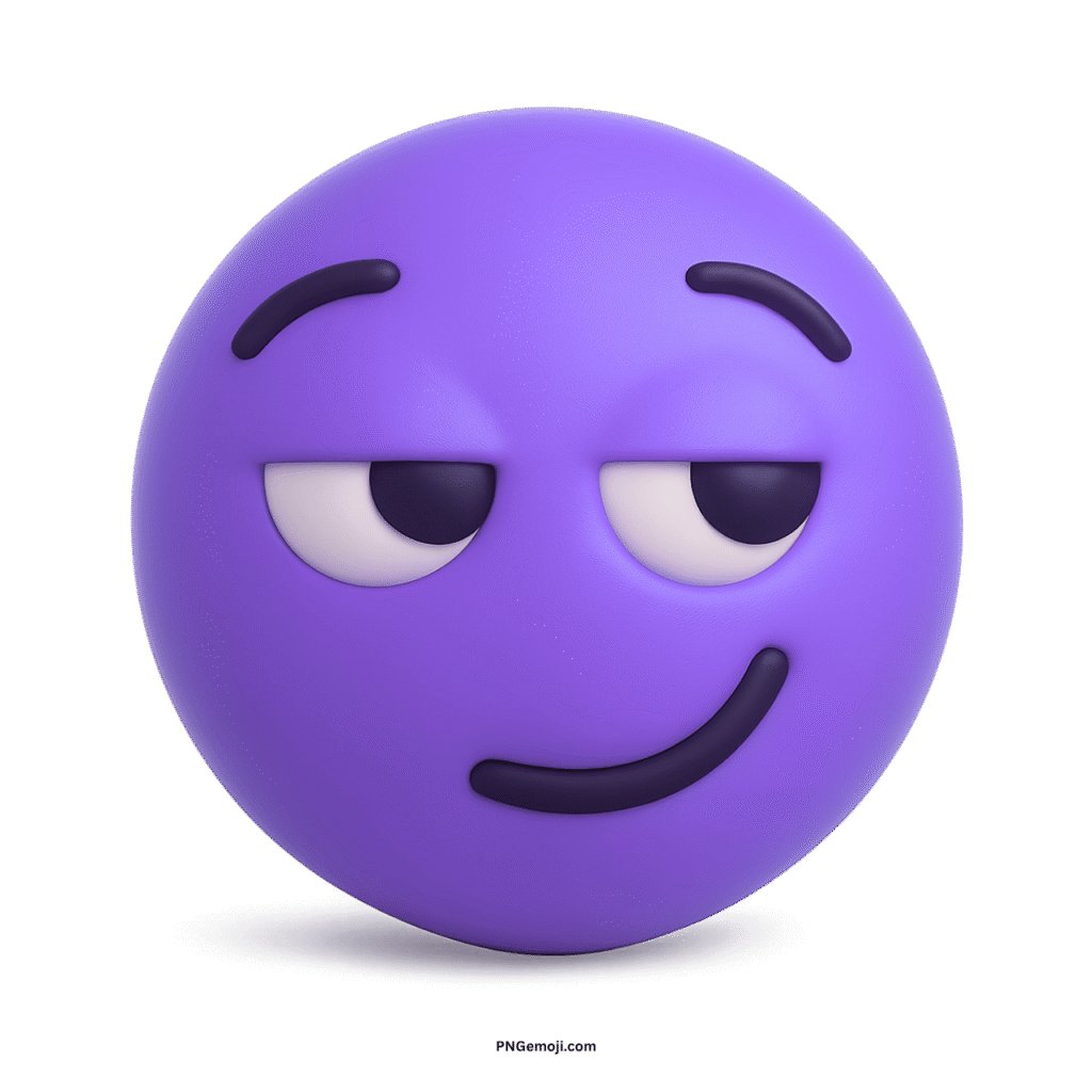 A lavender smirking face emoji with a sly, mischievous expression.