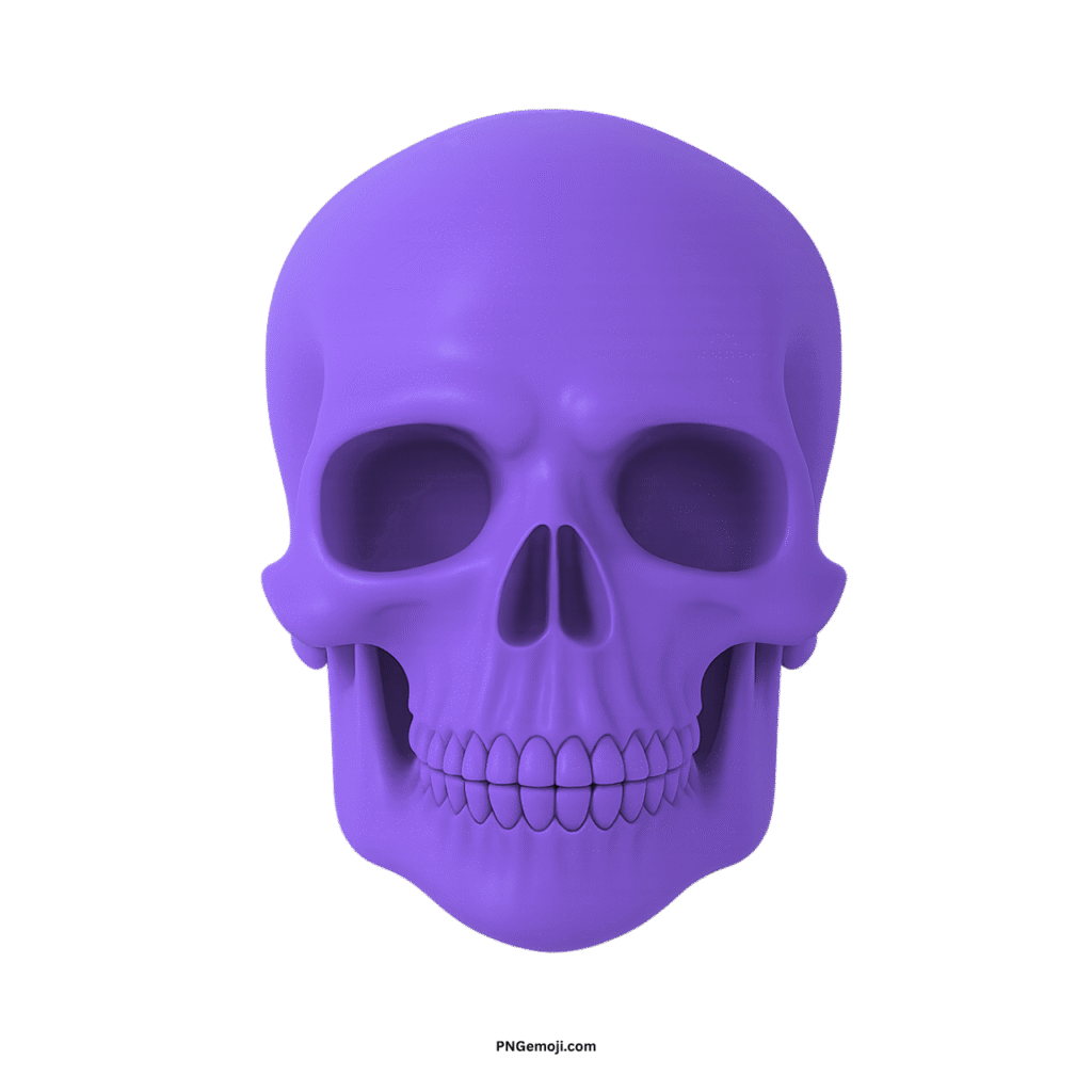 3D rendered purple skull face on black, mysterious and striking.