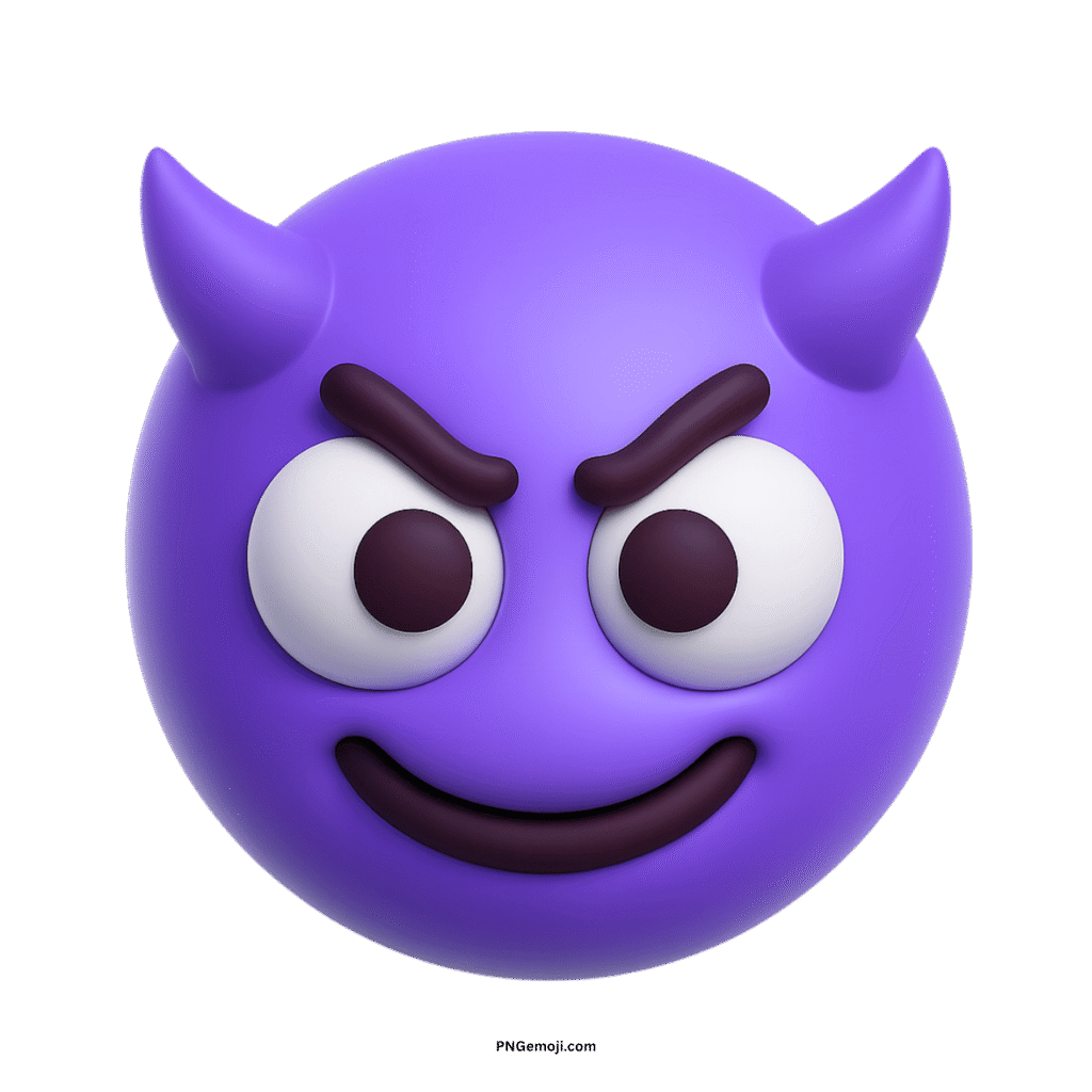  Purple smiling face with horns emoji, depicting a mischievous or cunning expression.