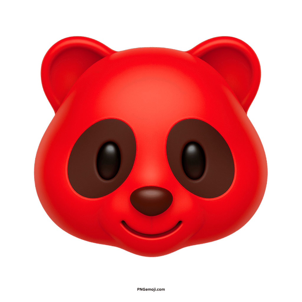 A vibrant red panda face emoji with dark brown eye patches and a cheerful smile on a black background.