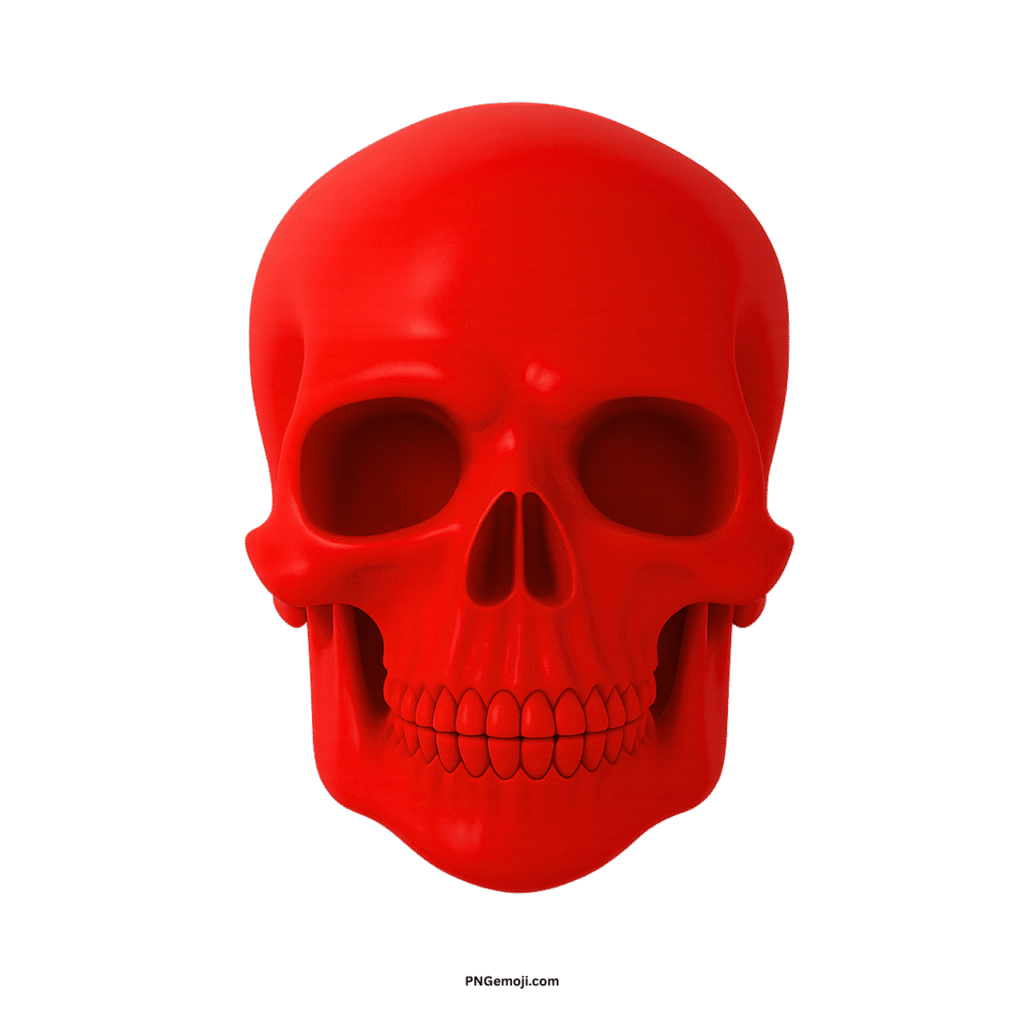 3D rendered red skull face on black, striking and minimalist.