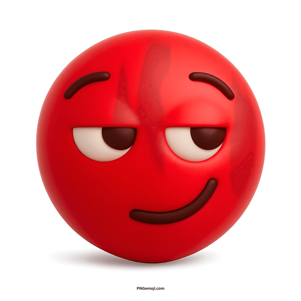 A red smirking face emoji with a sly, mischievous expression.