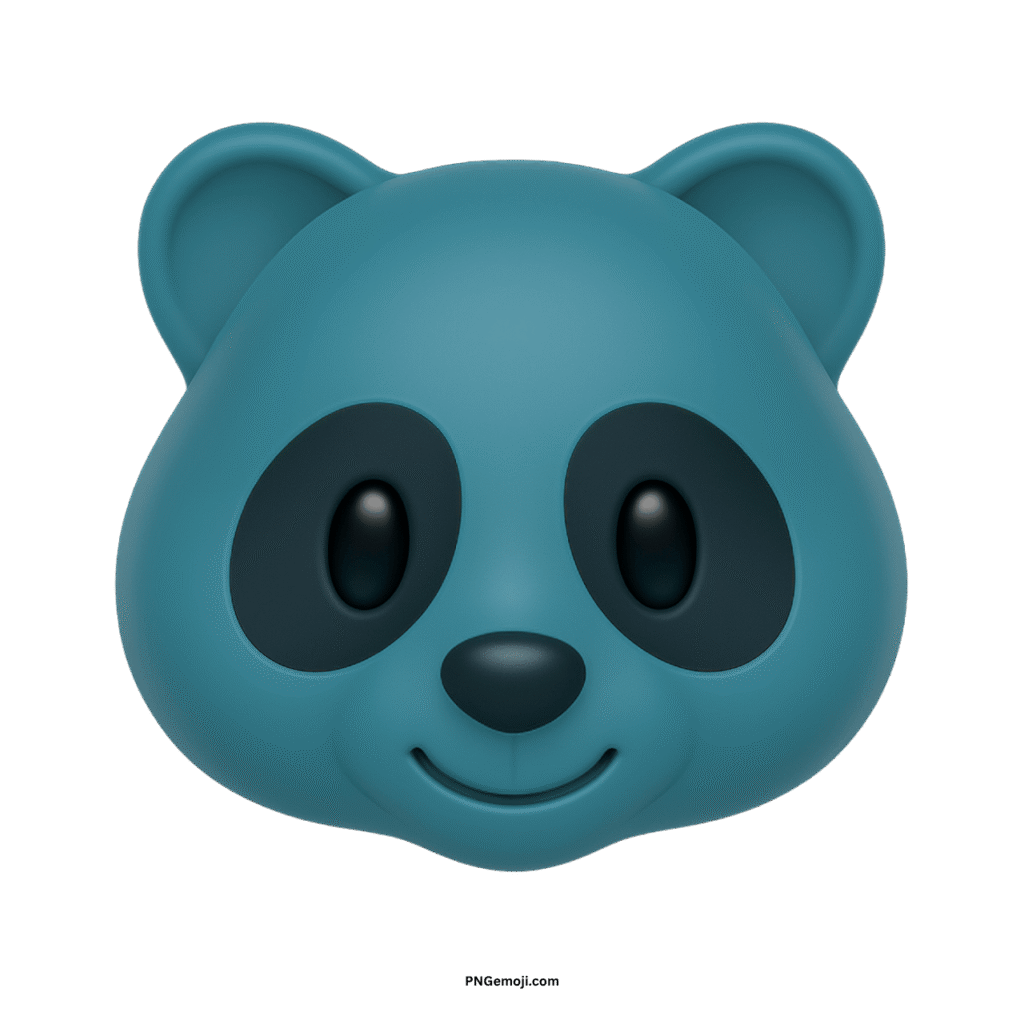 A calm teal panda face emoji with dark eye patches and a cheerful smile on a black background.