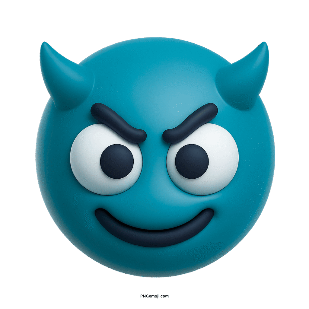 Teal smiling face with horns emoji, depicting a mischievous or cunning expression.