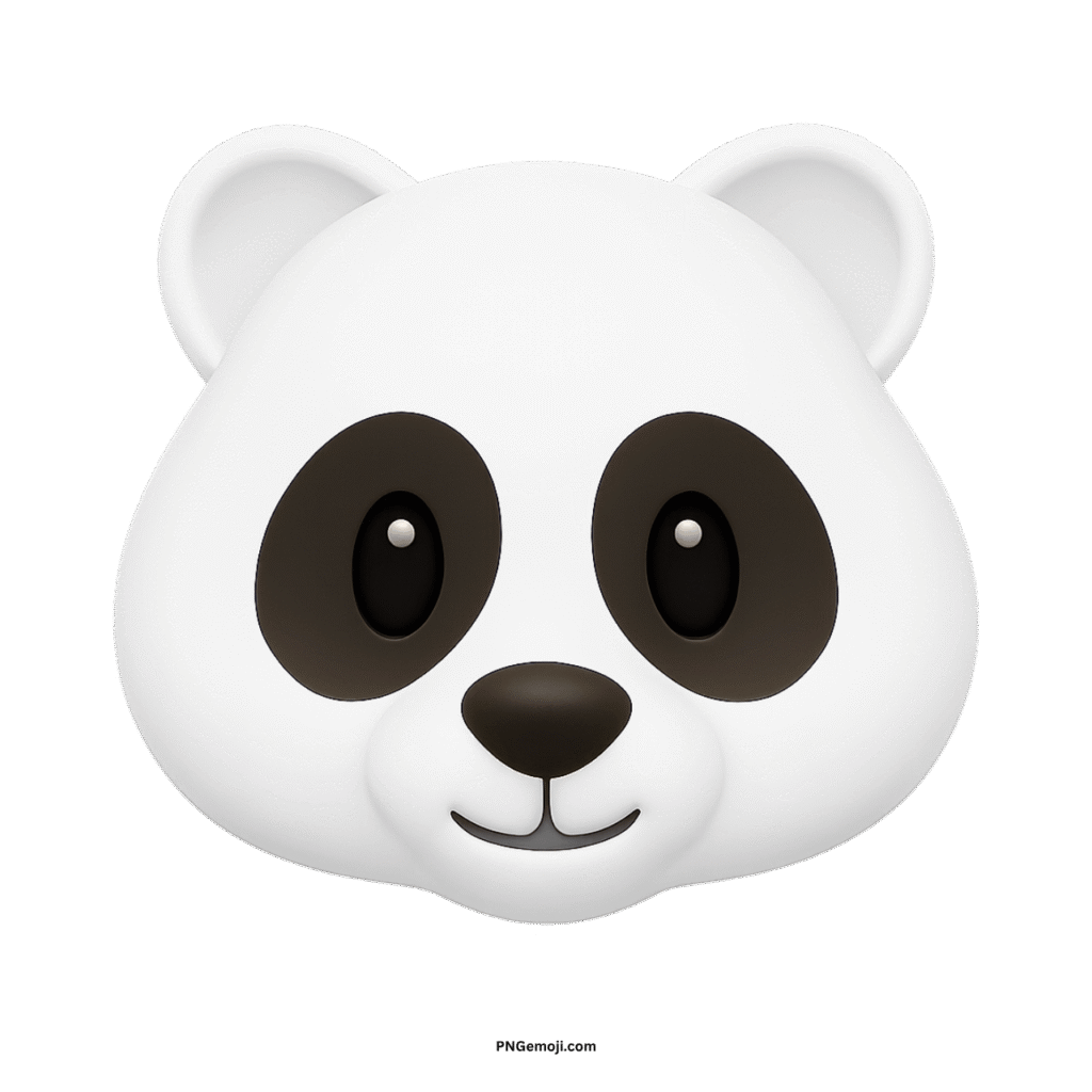 A classic white panda face emoji with dark eye patches and a friendly smile on a black background.