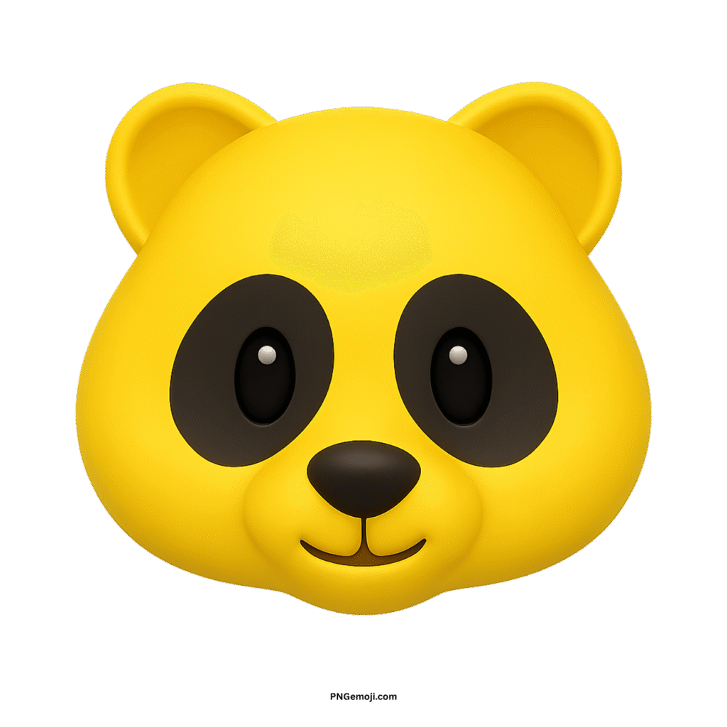  A bright yellow panda face emoji with dark eye patches and a cheerful smile on a black background.