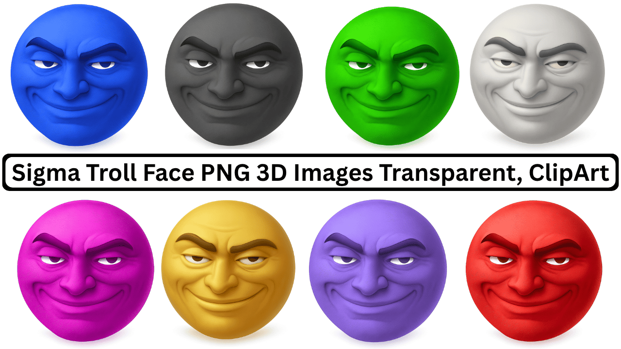 Sigma troll face 3D emoji pack in multiple colors with transparent background clipart