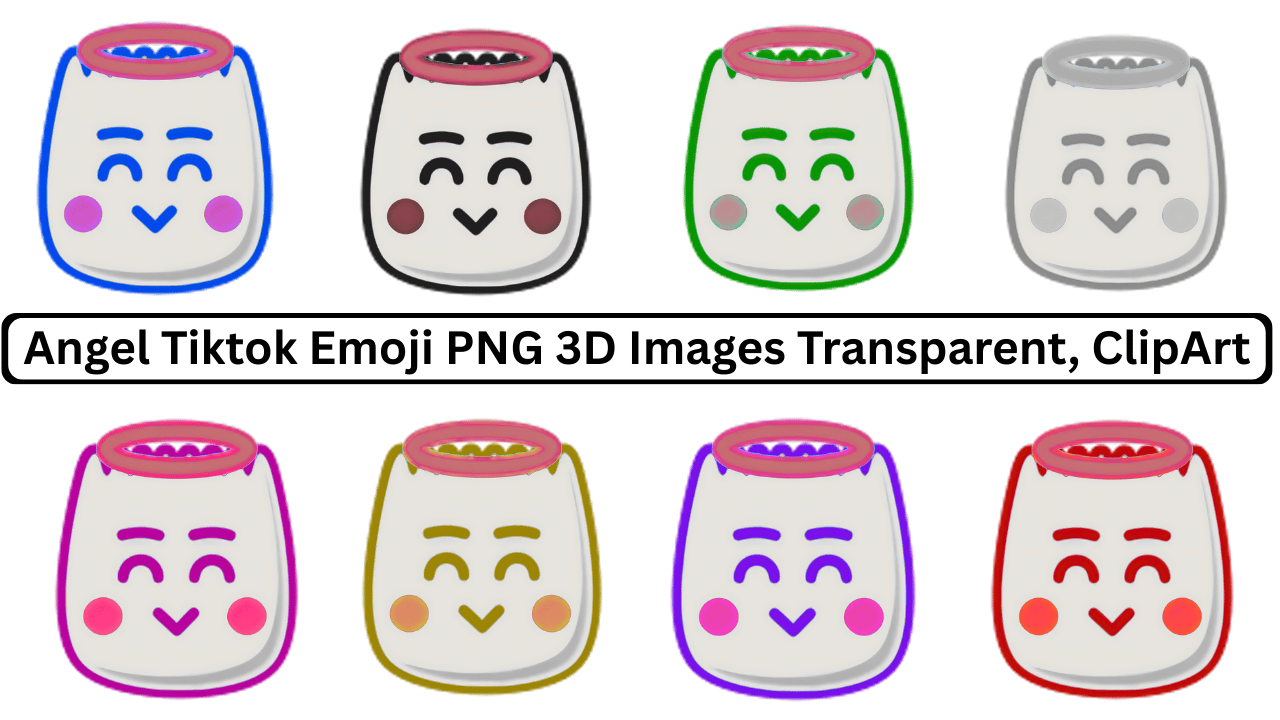 Angel TikTok emoji pack in 8 colorful 3D styles with halo and blush cheeks