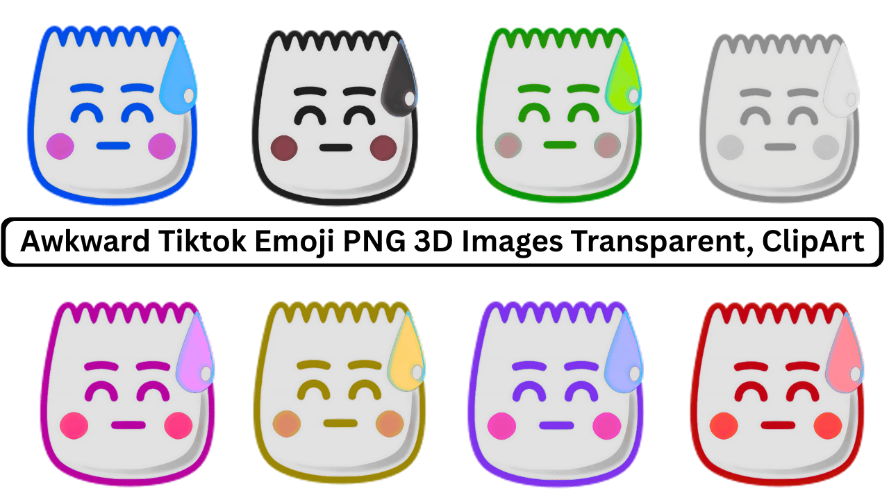 Awkward TikTok emoji 3D PNG clipart with colorful expressions and transparent background