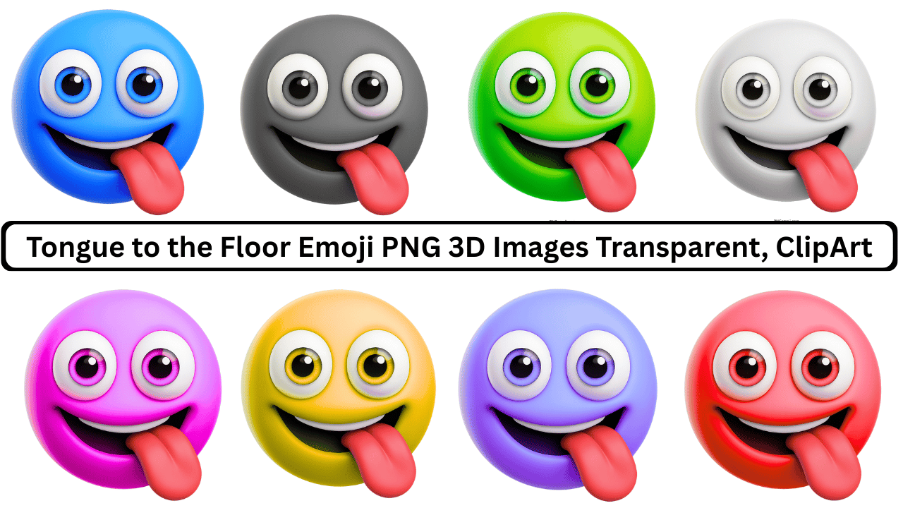 Set of 3D colorful tongue out emojis with various playful expressions