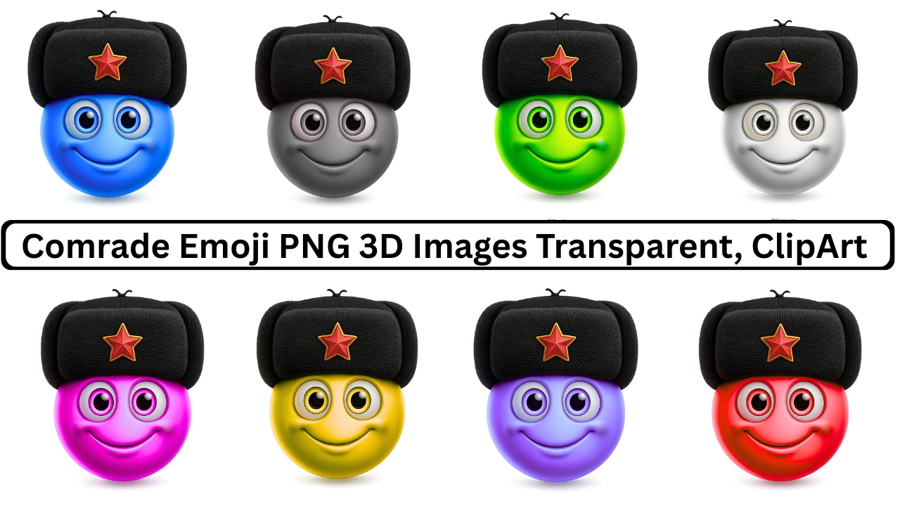 Multiple comrade emojis in various colors wearing fur hats with red stars