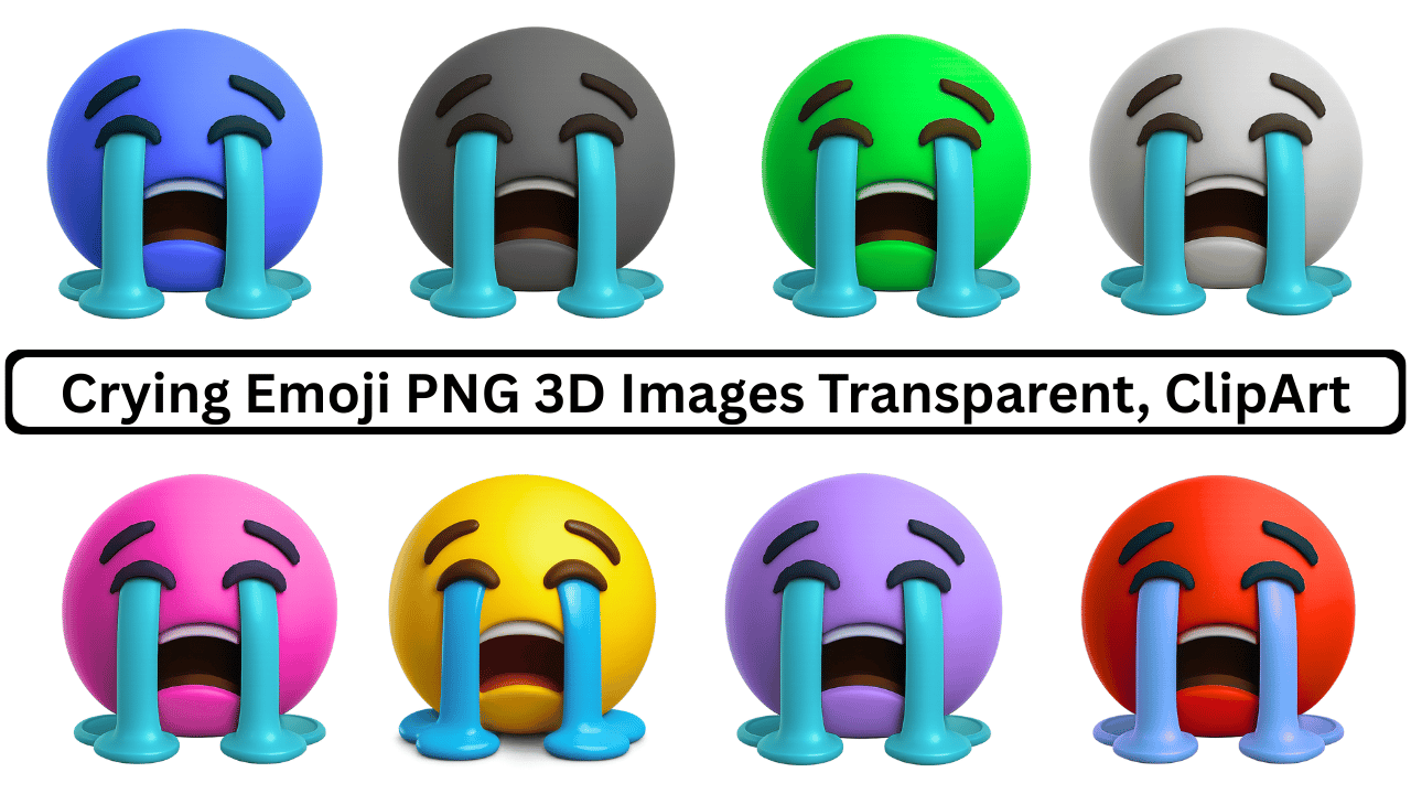 Crying emoji pack with 3D colorful faces and streaming blue tears PNG icons