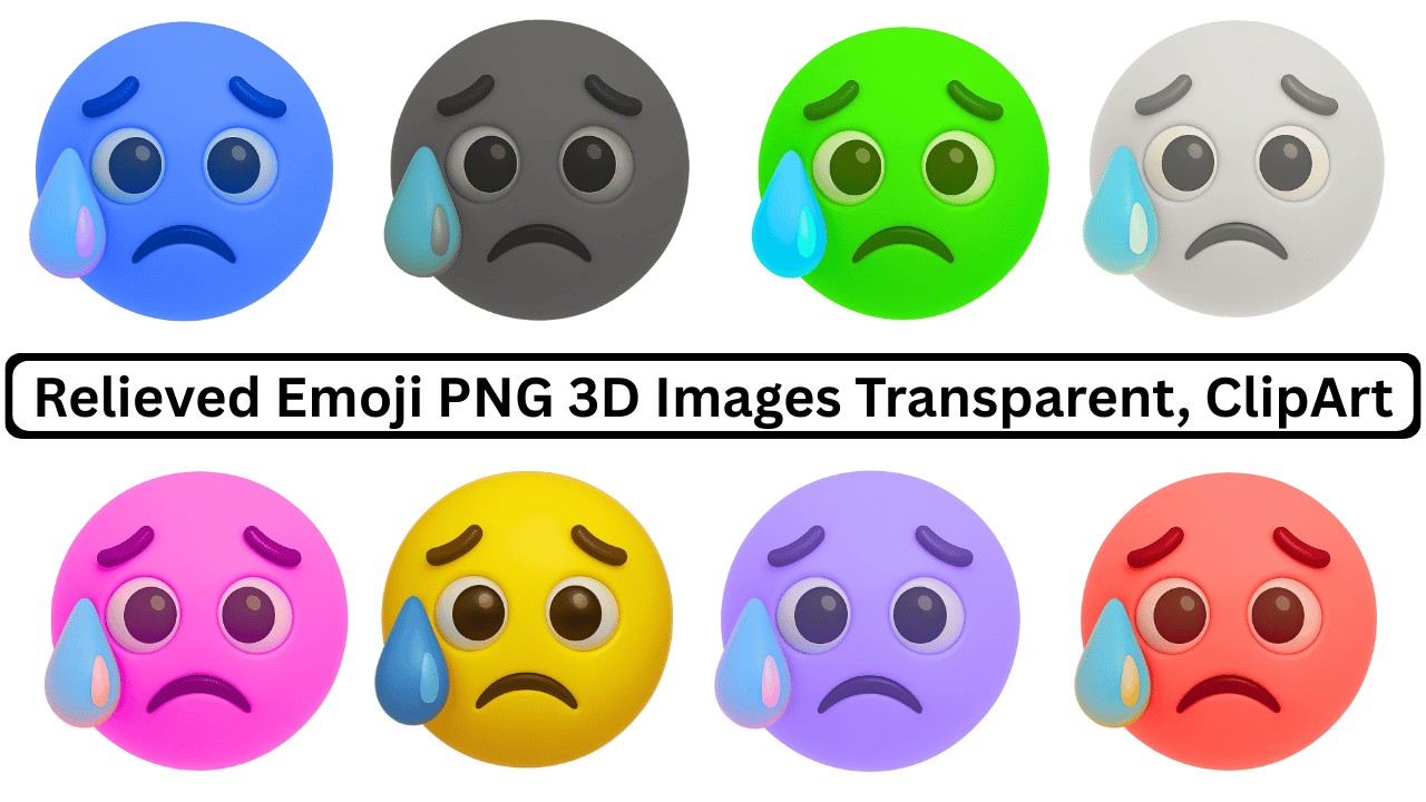3D colorful crying face emojis with tears, sad emotional expressions in multiple colors PNG