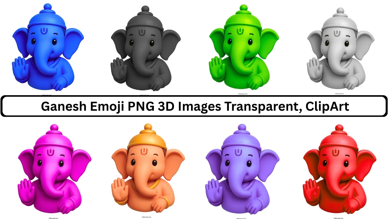 Colorful Ganesh emoji PNG 3D transparent images collection with divine cartoon clipart blessing gesture