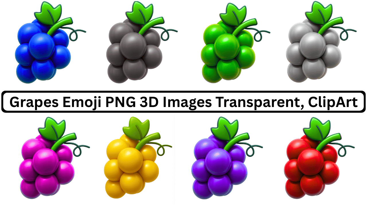 3D colorful grapes emoji PNG icons set with multiple fruit shades transparent clipart