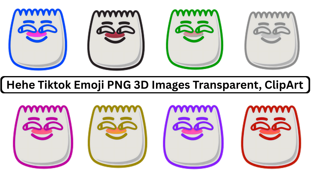 Hehe TikTok emoji 3D PNG clipart with colorful outlines in blue, green, pink, purple, and yellow