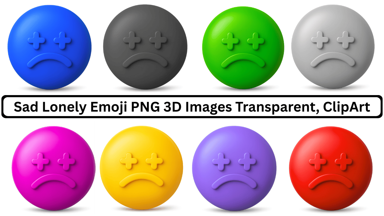 Sad lonely emoji 3D multicolor PNG with cross eyes and frown transparent background clipart