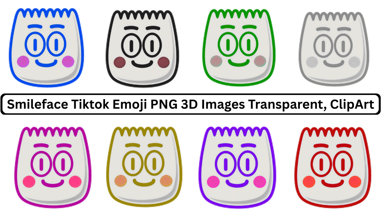 Smileface TikTok emoji PNG 3D images with various colorful outlines and cheeks, perfect for social media.