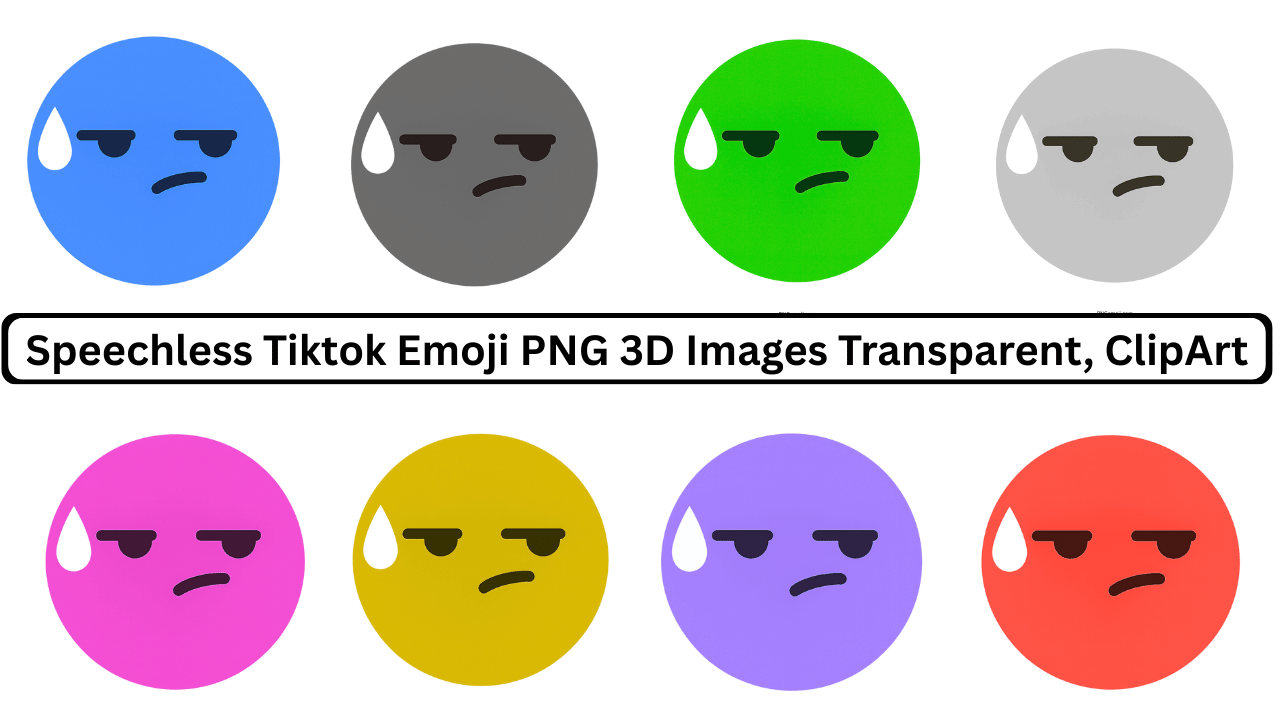 Speechless TikTok emoji PNG 3D colored faces in multiple shades, transparent clipart