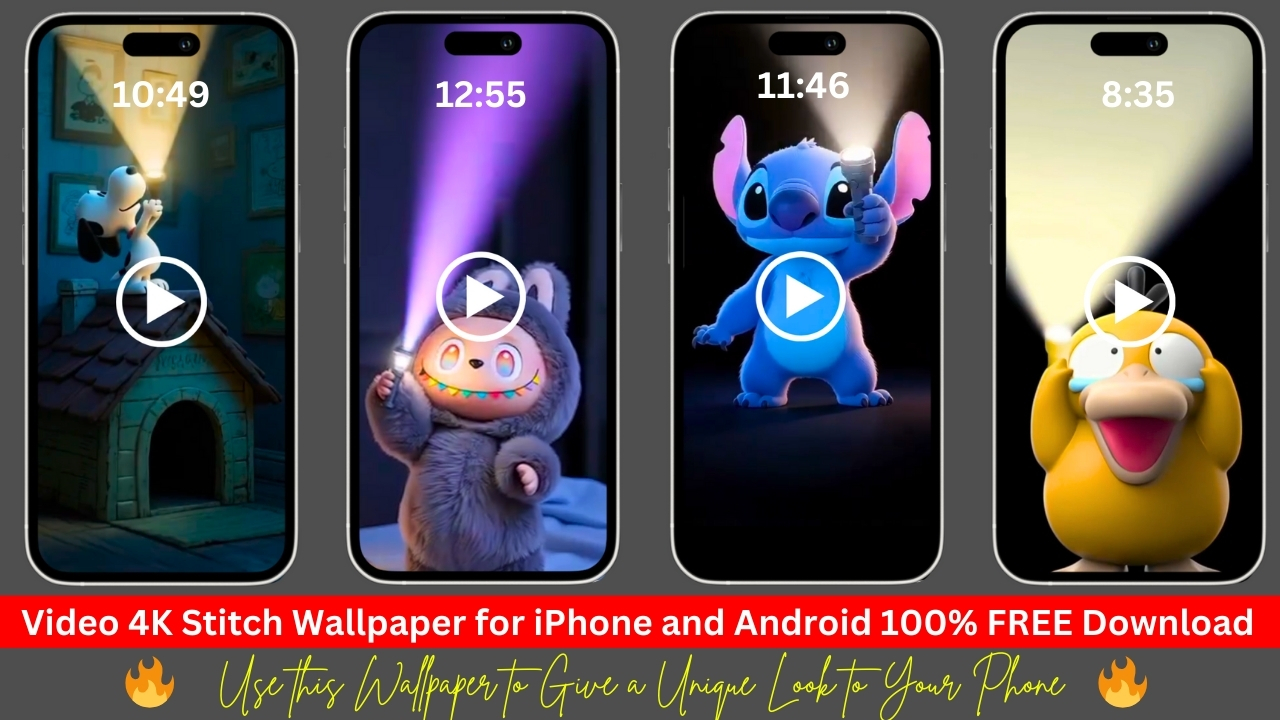 Cute 4K Stitch video wallpapers for iPhone and Android free download with animated cartoon characters