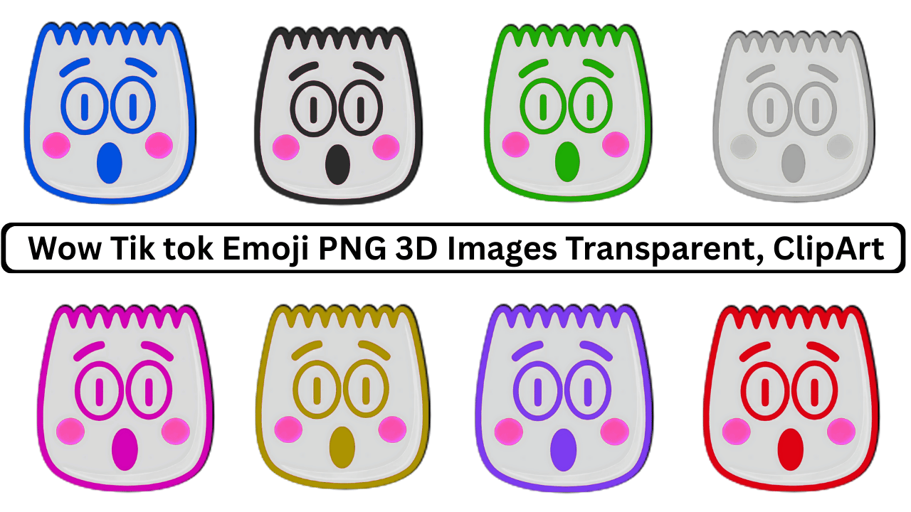 Collection of 3D Wow TikTok Emoji PNG Images with Transparent Background
