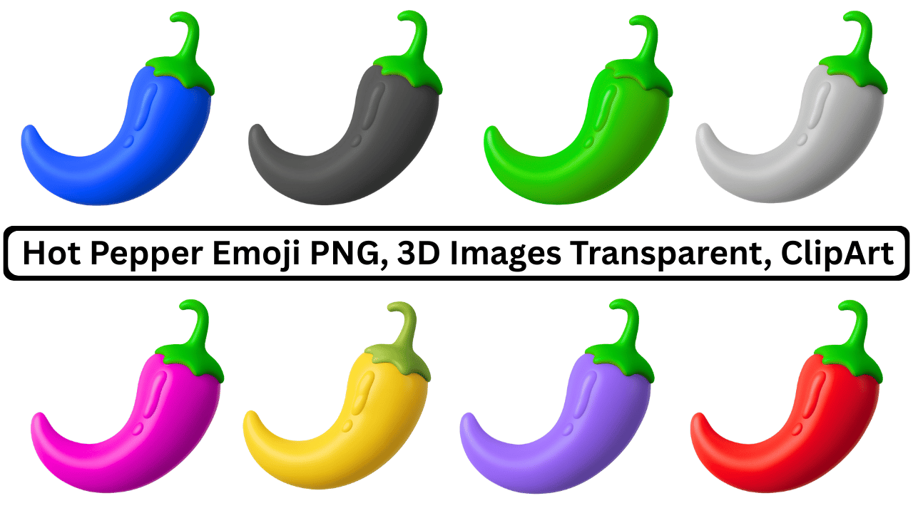 Colorful 3D hot pepper emojis in multiple shades with green stems transparent PNG clipart