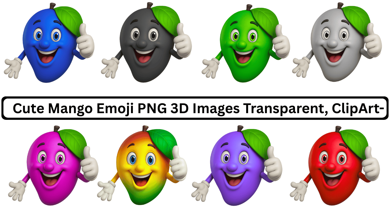 Cute mango emoji PNG 3D colorful cartoon faces with smiling expressions and thumbs up clipart