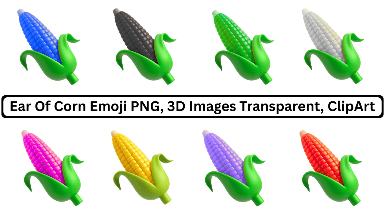Colorful ear of corn emoji PNG set in 3D with transparent clipart design