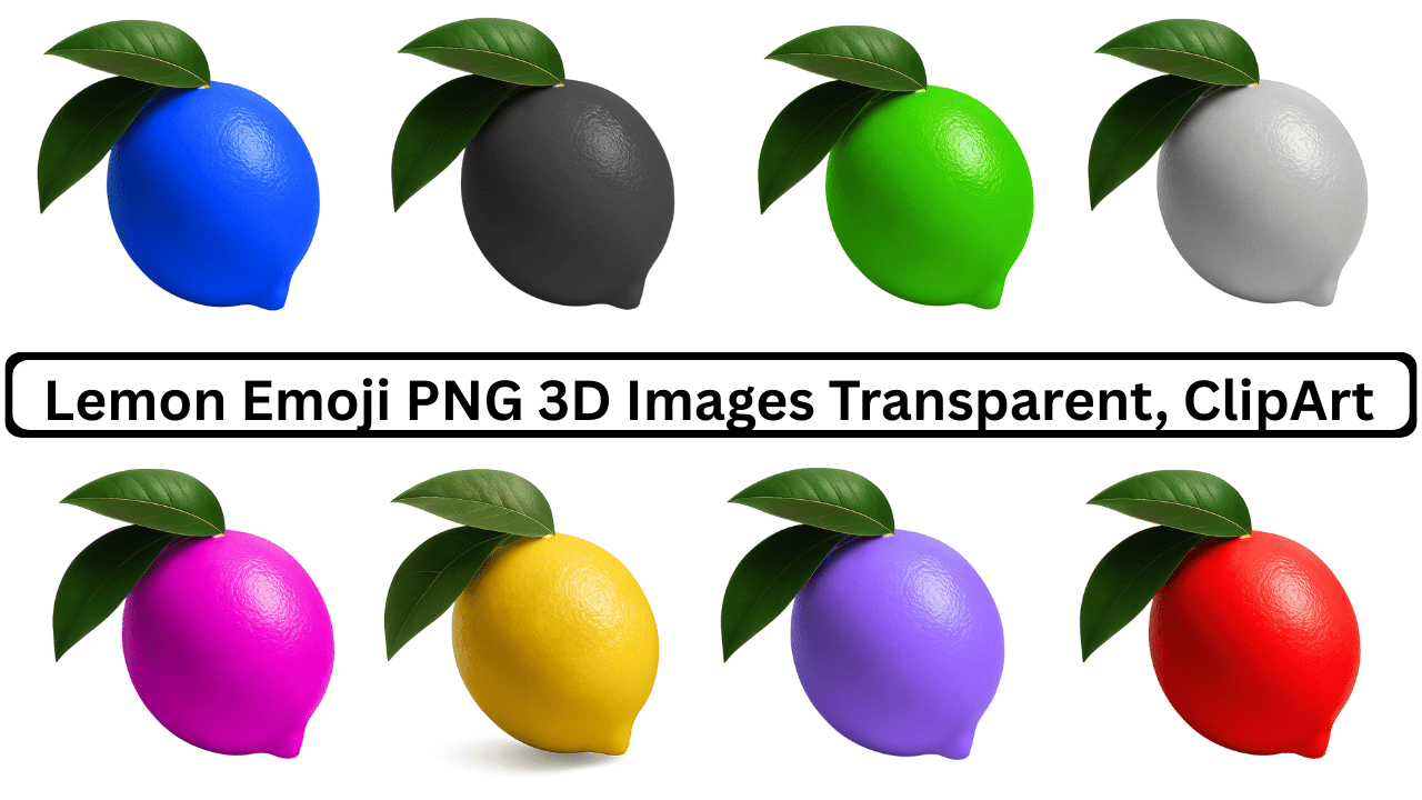 Colorful lemon emoji set with 3D fruits in multiple shades and green leaves