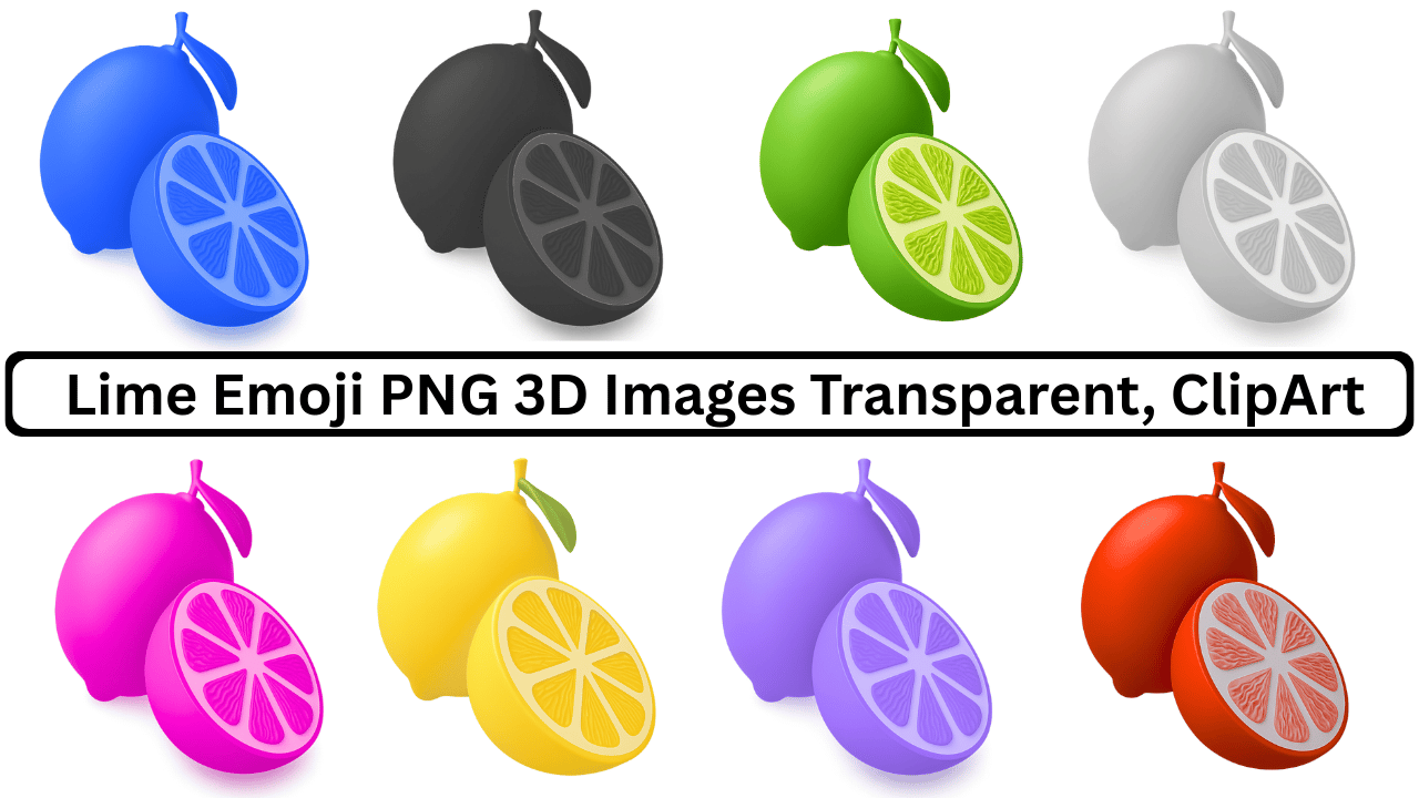 3D colorful lime emoji PNG clipart in multiple colors with transparent background
