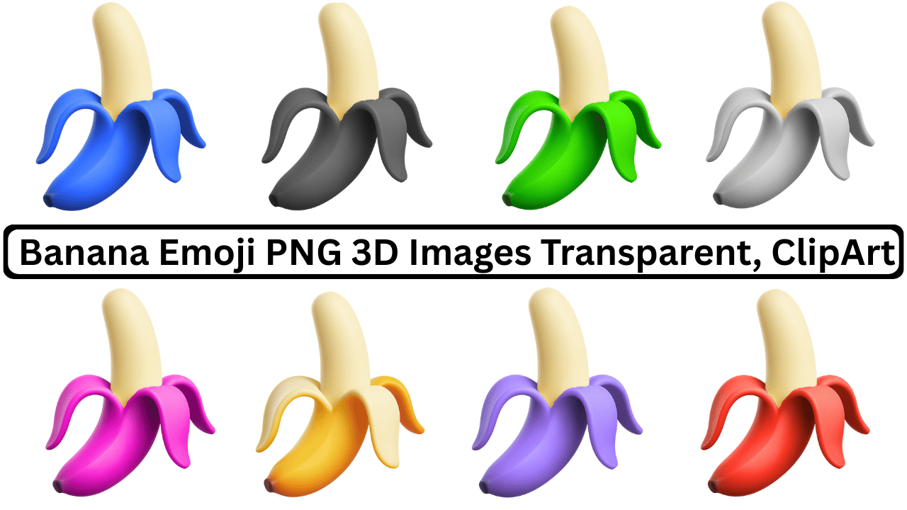 Colorful banana emoji 3D PNG icons collection, multicolor fruit clipart for digital design