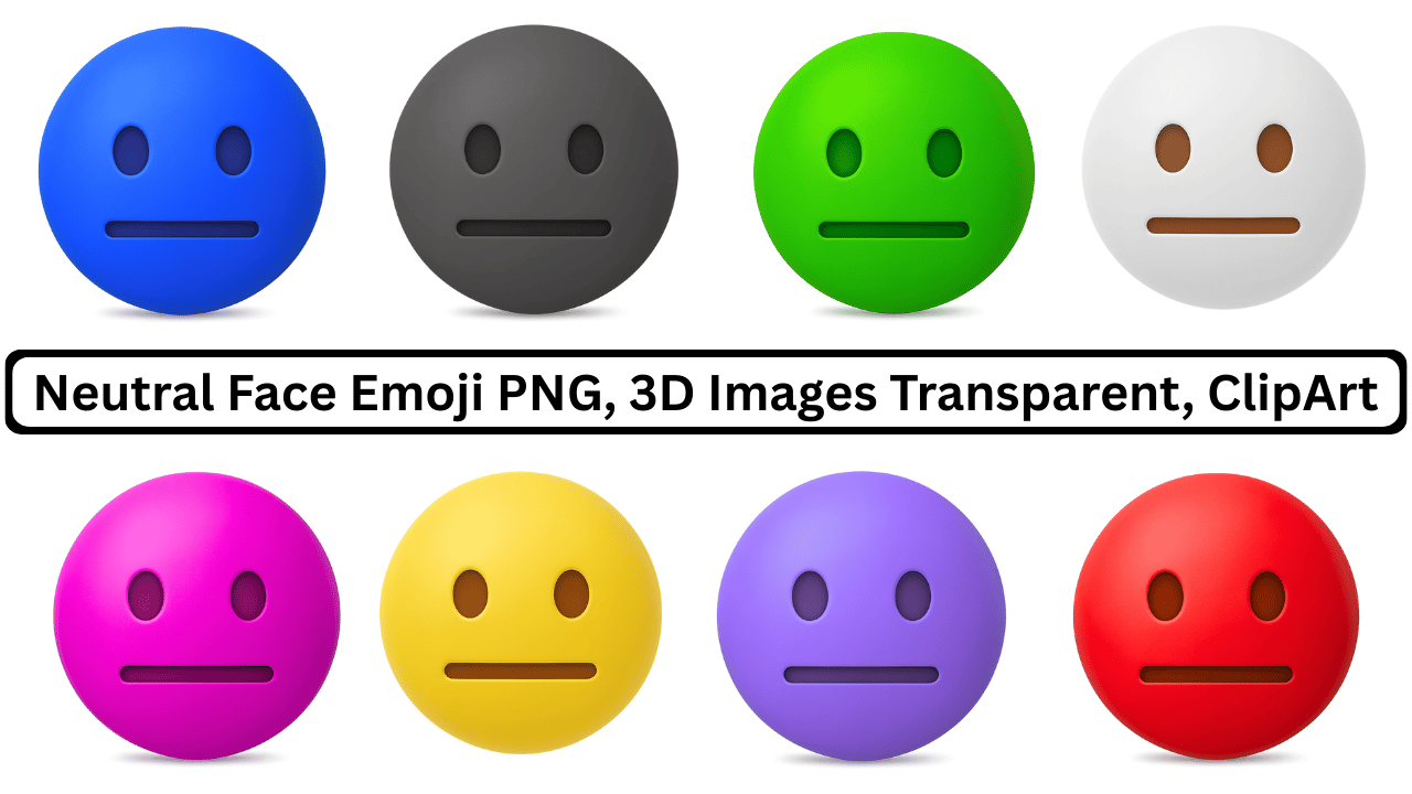 Collection of neutral face emojis in various colors (blue, gray, green, white, magenta, yellow, purple, red) with transparent backgrounds.