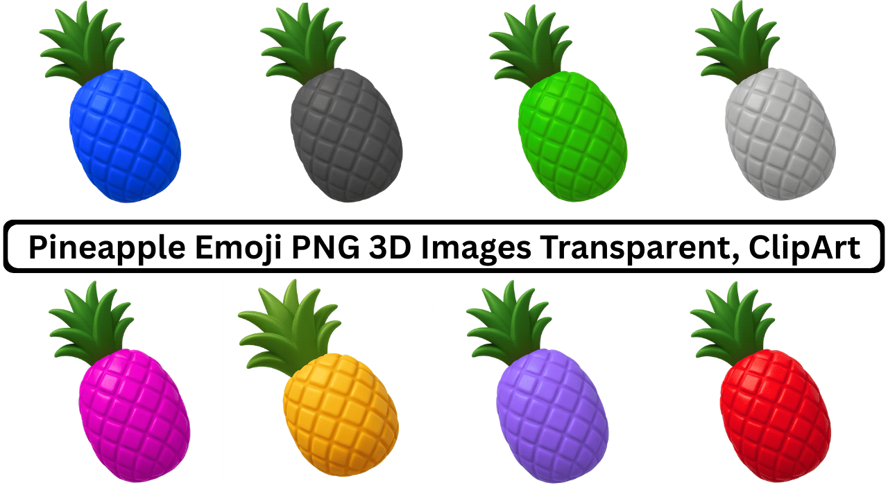 Colorful 3D pineapple emoji PNG clipart set with transparent background for creative use