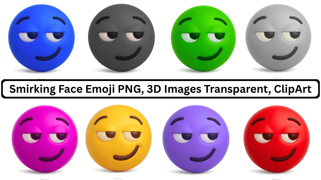 Collection of colorful 3D smirking face emojis with sly expressions.